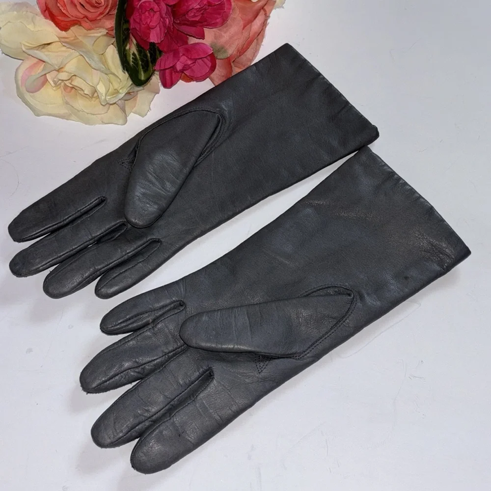 Fownes Women's Genuine Gray Leather Gloves Acrylic Lined - SIZE: 7 vintage